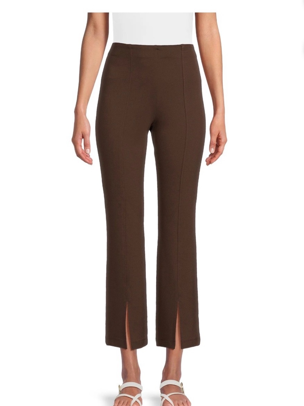High-Waist Brown Slim Flare Pants with Front Slit